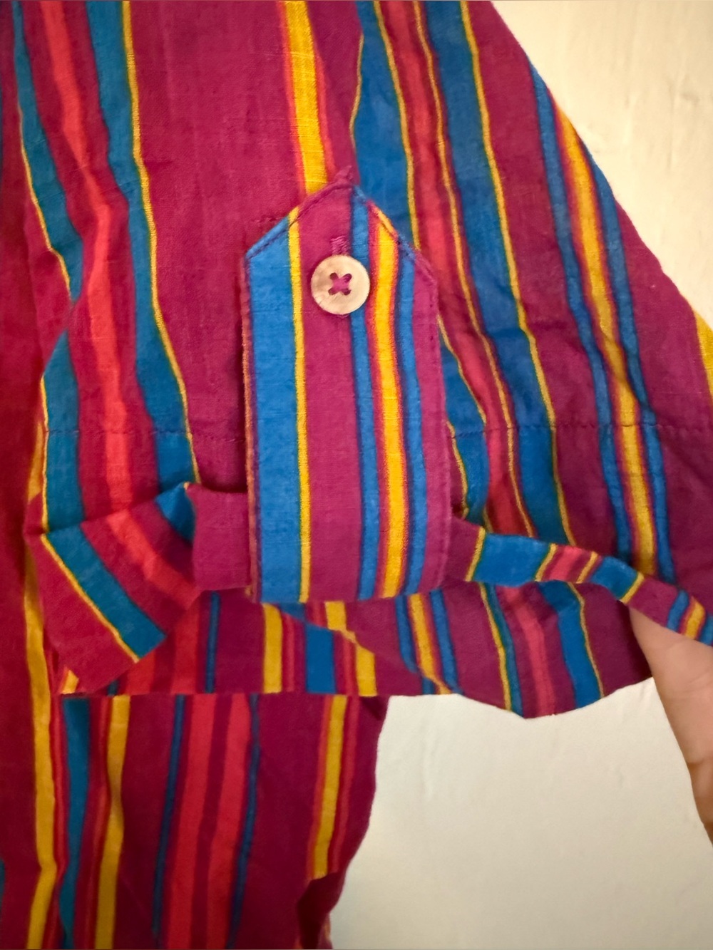 Sezane Multicolor Striped Button-Down Shirt — Magenta, Blue, Yellow - Picture 4 of 9